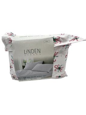 NEW Linden Street Candy Cane Boquete King Vintage Wash Sheet Set Holiday Bedding